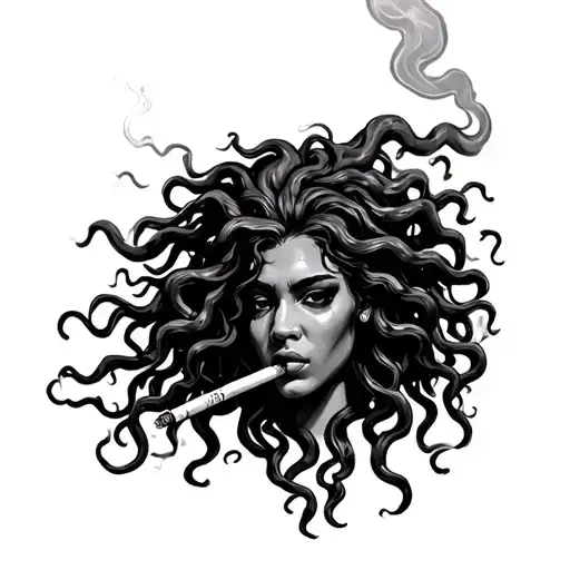 African American Medusa smoking cigarette tattoo design idea