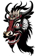 rooster and ox oni mask tattoo design idea