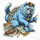 blue chow chow hustler counting stacks while smoking cigar  tattoo design idea