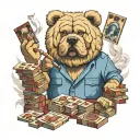 blue chow chow hustler counting stacks while smoking cigar  tattoo design idea