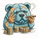 blue chow chow hustler counting stacks while smoking cigar  tattoo design idea