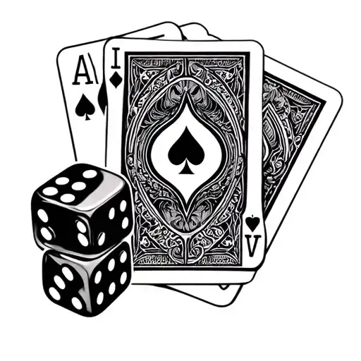 dice and cards and kaw tattoo design idea