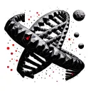 geometric chemical structure of dna, with small red color points and discreet asteroid on the top tattoo design idea