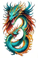 Two dragons intertwine as they soar in perfect synchrony, embodying the essence of Yin and Yang. tattoo design idea