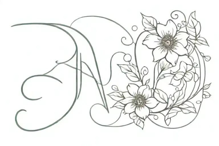 floral with letter B and L tattoo design idea