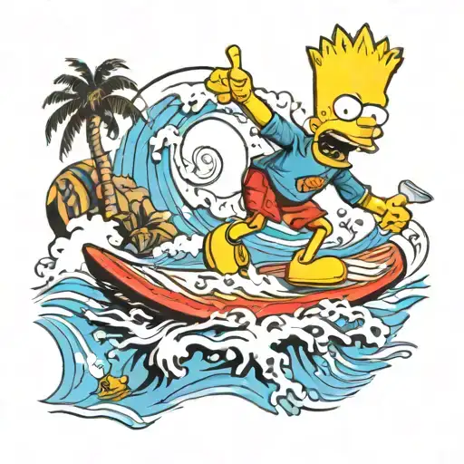 bart simpson on a surfboard tattoo design idea