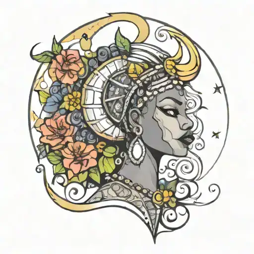 african fairy woman crescent moon  tattoo design idea