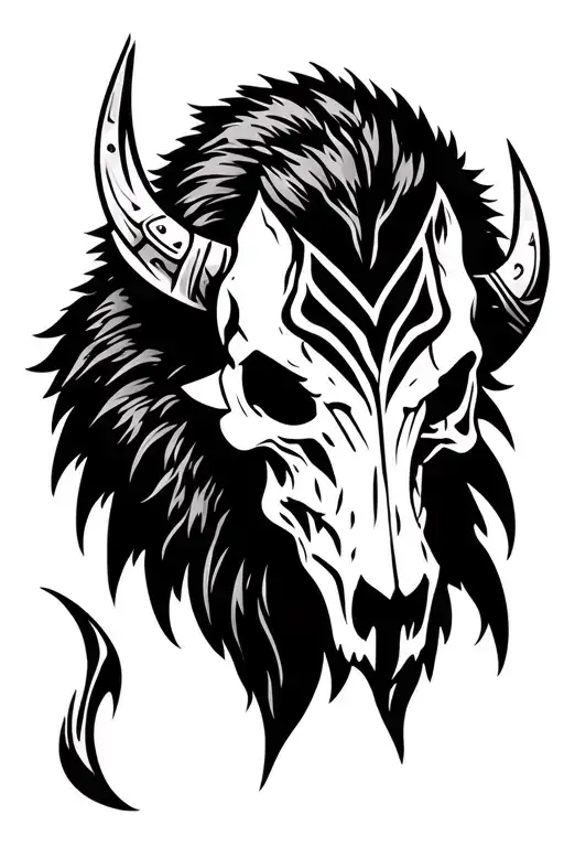 viking bison skull tattoo design idea