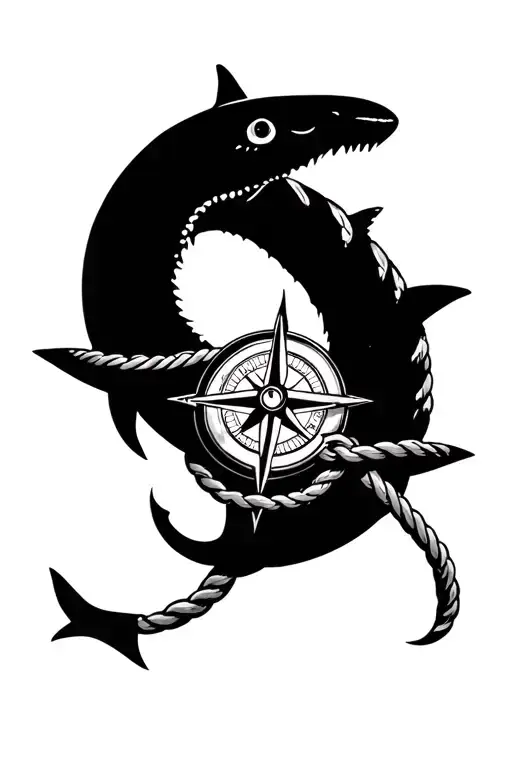 anchor compass rope shark tattoo design idea