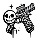 a gun and a smiley dead face tattoo design idea