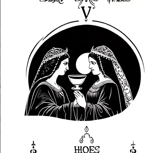 three cups tarot card featuring three sisters facing each other tattoo design idea