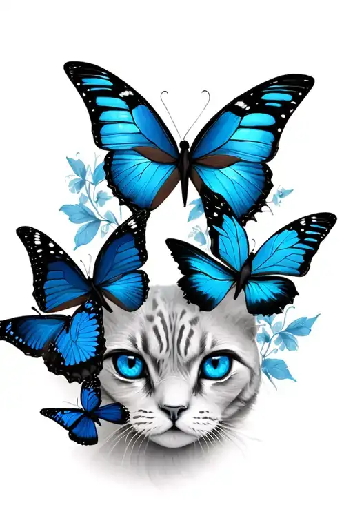 animal face blue butterflies blue eyes tattoo design idea