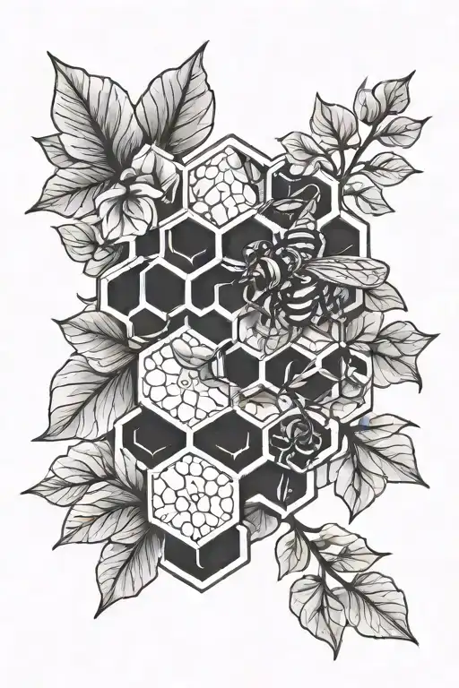 honeycomb and leaves tattoo design idea