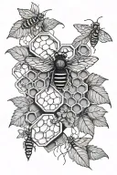 honeycomb and leaves tattoo design idea