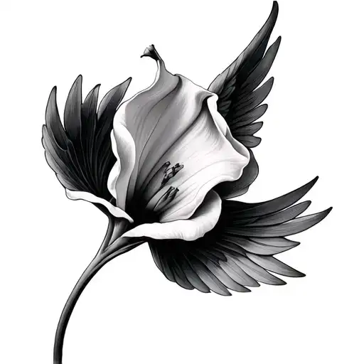 Calla lily tulip angel wings spread tattoo design idea