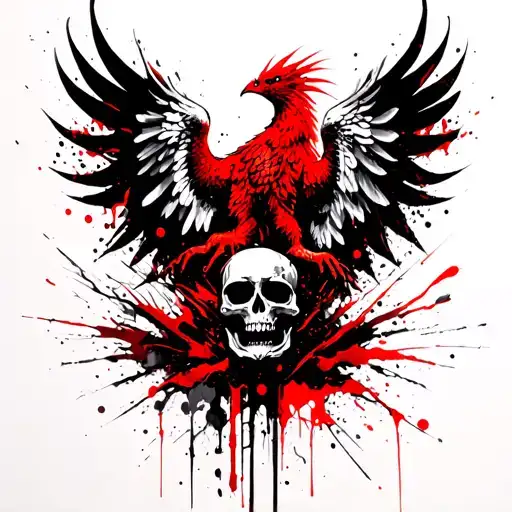 Phoenix rising from the ashes and Skulls in the ashes tattoo design idea