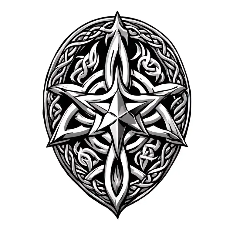 north star with celtic knot pattern emitting from it like a round family crest  tattoo design idea