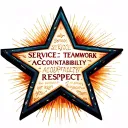 Star with words :service, teamwork, accountability, respect  tattoo design idea