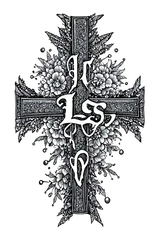 cross with the words LLS  tattoo design idea