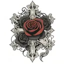 Gothic cross with a rose in the middle of the cross with a vine of roses wrapping around the cross   tattoo design idea