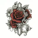 Gothic cross with a rose in the middle of the cross with a vine of roses wrapping around the cross   tattoo design idea