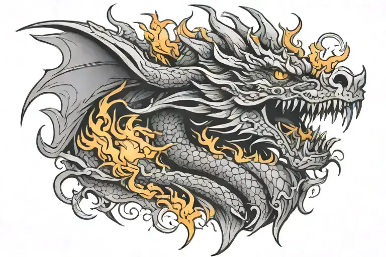 dragon head and flame like aura tattoo design idea