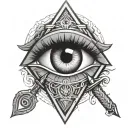 illuminate eye in triangle with sword piercing tattoo design idea