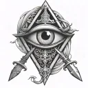 illuminate eye in triangle with sword piercing tattoo design idea