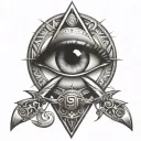 illuminate eye in triangle with sword piercing tattoo design idea