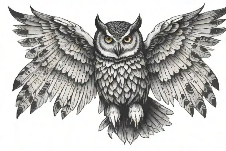 owl with outstretched wings front facing tattoo design idea