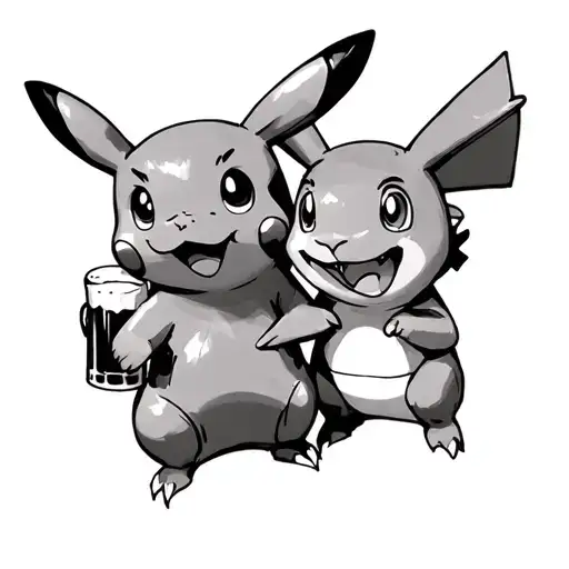 pikachu and charmander together holding pints of guinness in Dublin  tattoo design idea