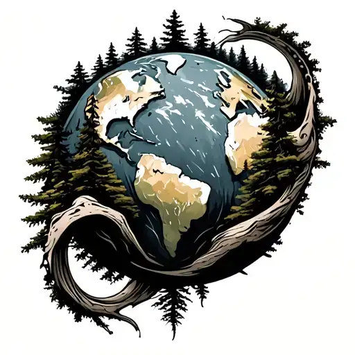 the earth with a forest ring around tattoo design idea