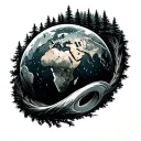 the earth with a forest ring around tattoo design idea