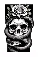 snake wrapped around arm, rose inside, skull, eye tattoo design idea