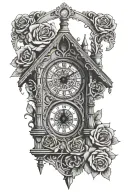 cuckoo clock gothic cathedral rose window tattoo design idea