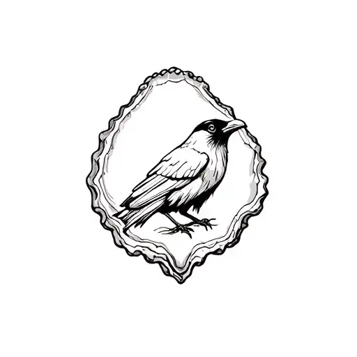 crow in a oyster shell tattoo design idea