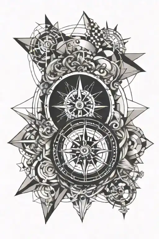 compass and clock tattoo design idea