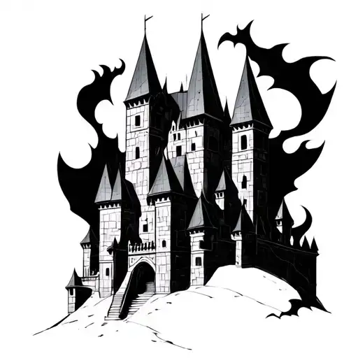 goth castle like dracula tattoo design idea