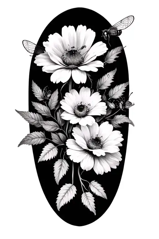 flowers and insects hidden tattoo design idea