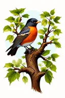 American Robin on a sycamore tree tattoo design idea