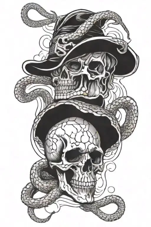 A Harry Potter Death Eater tattoo with a snake crawling out of a human skull all over the arm. tattoo design idea