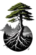 Scot pine tree with roots tattoo design idea