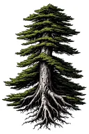 Scot pine tree with roots tattoo design idea