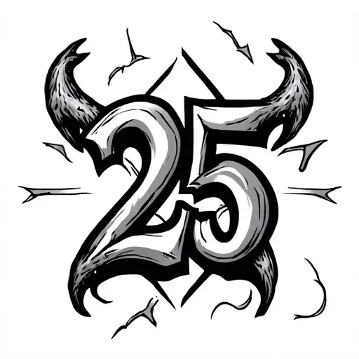 the number "25"in a satanic style tattoo tattoo design idea