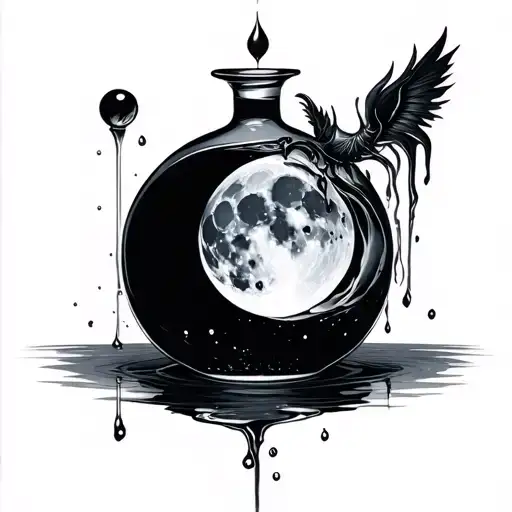 Black and grey decanter with a moon and liquid gothic style tattoo design idea