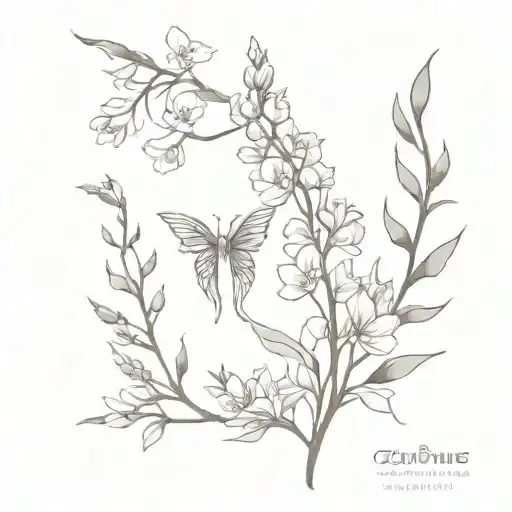 delphiniums flowers on angel wings wrapped tattoo design idea