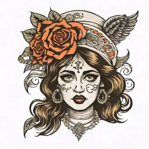 hollow eyed gypsy woman face tattoo design idea