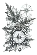 maple leaf, grapes, compass, Victor, Martin, Camille tattoo design idea