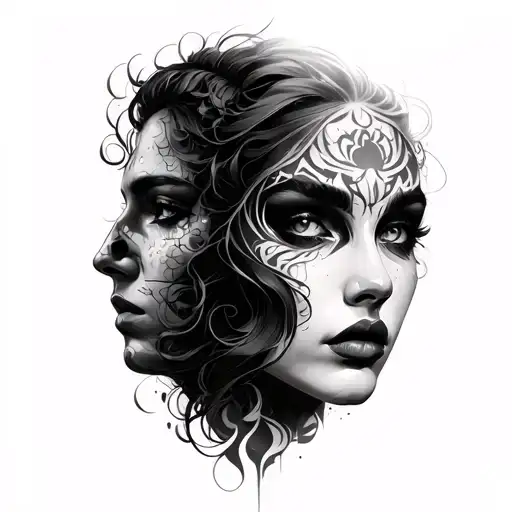 Double Face tattoo design idea