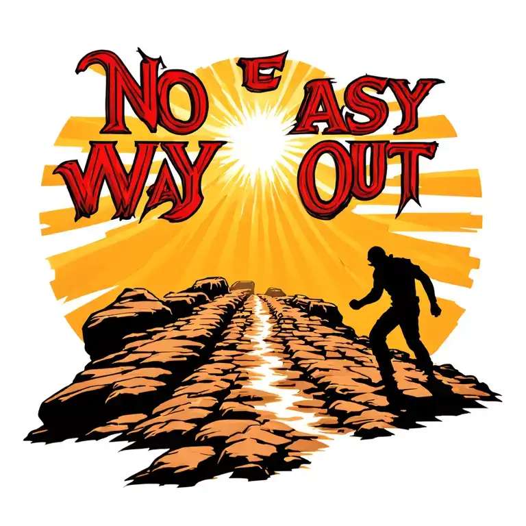A rocky road with a man moving towards a bright light. The words “NO EASY WAY OUT” should also be used tattoo design idea